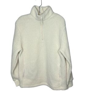 Old Navy Sherpa Teddy Bear Cream Quarter Zip Sweater. Size Medium. Unisex.